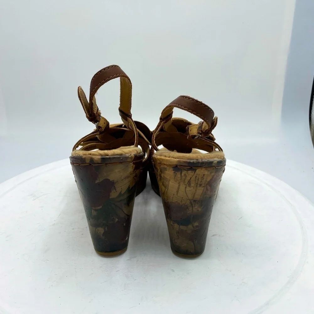 BOC Floral Flower Slingback Wedge Sandal Brown